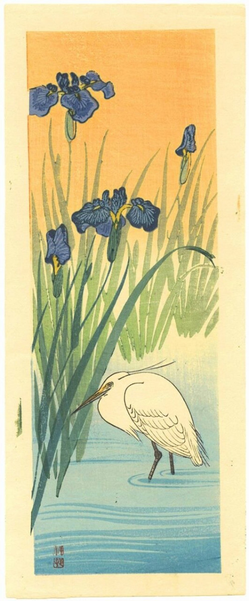 Ohara Koson Iris and Egret, с. 1936
